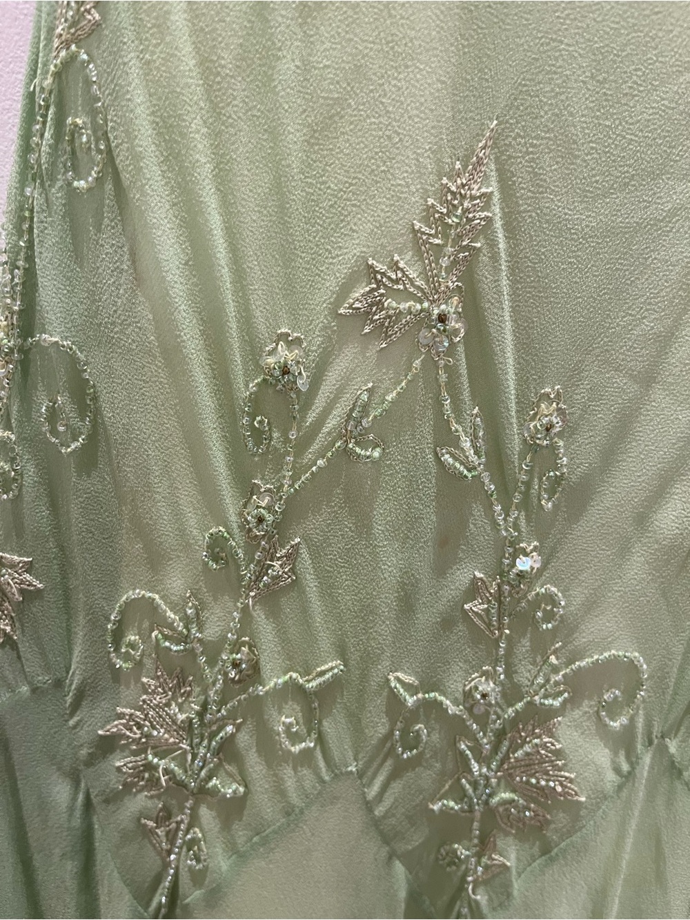 Papell Boutique Evening Vintage Silk Beaded Maxi Dress in Light Green Size 6 - Picture 5 of 7